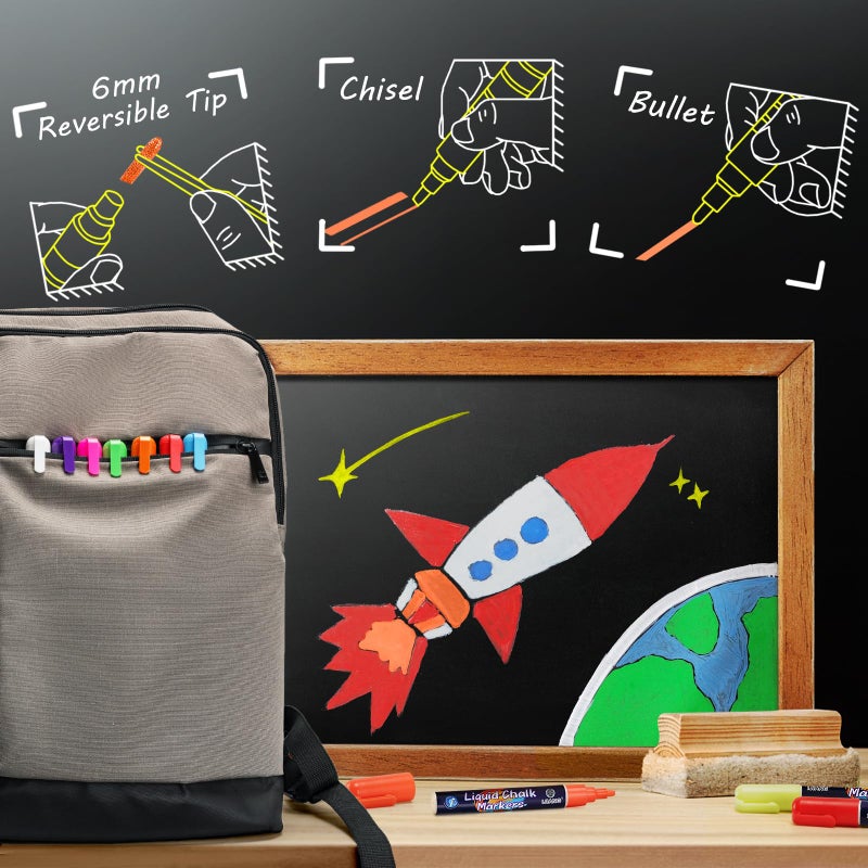 IJIANG Neon Chalk Markers Erasable for Chalkboard  Liquid Chalk Marker 8 Colors with 6mm Reversible Bullet & Chisel Tip  Dust Free Chalk Pens for Window  Blackboard  Whiteboard  Calendar  Mirror  Glass - Image 4